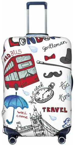 KLJnmbb London Print Universal Kofferhülle Gepäckschutz Elastisch Waschbar Reisegepäckabdeckung, Schwarz , S