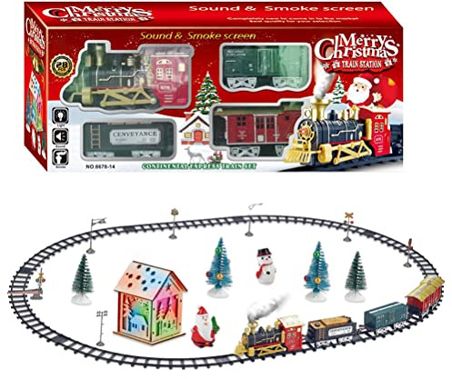 Juego de ferrocarril para debajo del árbol de Navidad, juguete eléctrico con vapor, luz y sonido, tren de Navidad para 3, 4, 5, 6, 7, 8 años, niños y niñas