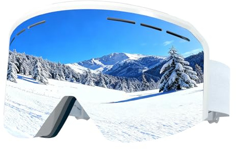MXJ Gear Occhiali Da Sci,YH359 Antiappannamento Maschera Snowboard,OTG Maschera da Sci,Protezione UV400 Maschera Sci da per Donna&Uomo (Montatura bianca - Lenti argentate VLT 13%)