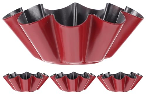 AUTSUPPL 4Pcs Carbon Steel Egg Tart Moulds Reusable Non-Stick Flower Shape Baking Pans for Muffins Jelly Puddings Cupcakes Home Kitchen Bakery Use Red Black