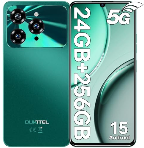 OUKITEL C6 Mobile Phone 5G, 6.8 90Hz Display, 24GB+256GB Android 15 Phone, 50MP Camera, 5150mAh Battery, 5G Dual SIM Sim-Free & Unlocked Mobile Phones, 3.5MM Jack/GPS/Fingerprint/Face ID, Green