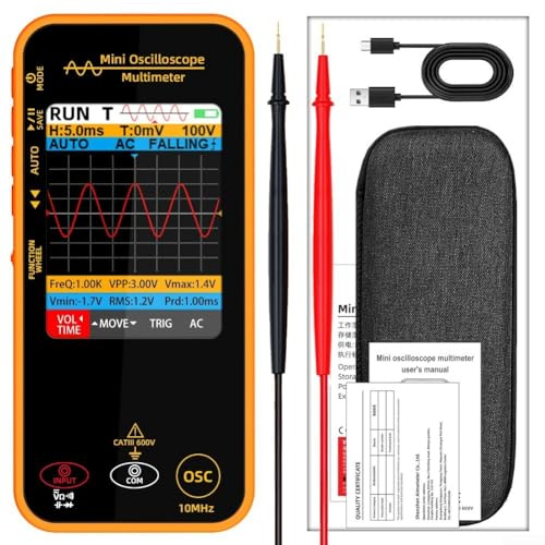 Portable Digital Multimeter with Oscilloscope Function, 10MHz Frequency Range, True RMS, Auto Range, Continuity Tester, and Voltage Resistance Protection