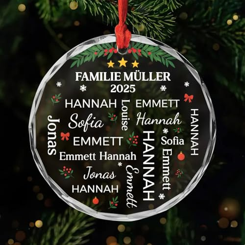Geschenke Mall Personalisiertes Ornamente - Unser Erstes Weihnachten Als Familie - Weihnachtskugel mit Namen, personalisierte weihnachtsdeko, Glas Weihnachtsschmuck (Modell #4)