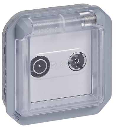Legrand - Enchufe TV/R-SAT con contacto lateral de tierra - Plexo - Estanco IP55 - Componible para instalar con caja o marco - Gris - 069554LE