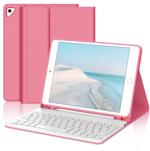 JADEMALL Funda con Teclado para iPad 6a Gen 2018/5a Gen 2017 9.7 Pulgadas, Teclado Bluetooth Desmontable con Caso Delgado y Portalápices para iPad Pro 9.7 2016/iPad Air 2 2014 y iPad Air 1 2013, Rojo