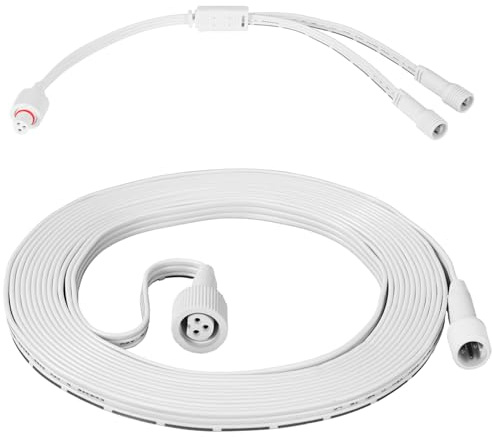 BTFO 16ft/4.9m IP68 Permanent Outdoor Light Extension Cable with Y-Splitter (1 Female to 2 Male), Waterproof Outdoor Light Extension Cord for Govee Lighting System