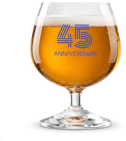 Krosno Vaso decorado con grabado „45 Anniversary“, „45º aniversario“ para cerveza y whisky 230 ml, 1 unidad – vidrio sin plomo – elegante regalo para aniversarios y jubileos