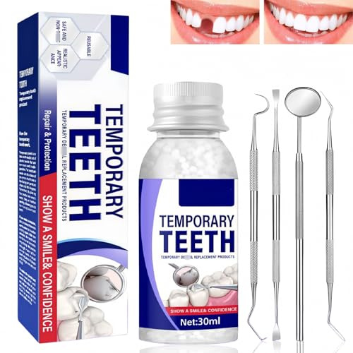 Temporary Tooth Repair Kits, Den/tal Repair Kit, Tooth Filling Kit, Den/tal Filling Kit for Restoring Missing Teeth, Moldable False Teeth Beads for Temporary Fixing & Filling Missing or Broken Teeth