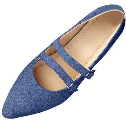 Womens Shoes,Womens Walking Shoes,Women's Retro Leopard Ballet Buckle Strap Mary Jane Ballerina Shoes Round Toe Ballet Flat Shoes (Blue, 6)