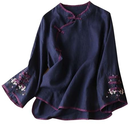 Generico Maglietta Cotone Donna Top da Donna per Uscire Magliette 100% Cotone Camicia di Lino Manica Lunga Maglietta Nera Blusa Camicia Lino Oversize Safari Camicetta Elegante Lunga per Leggings