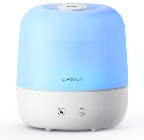 Clarston Humidifier for Bedroom, 2L Cool Mist Air Humidifiers, 24dB Quiet | Easy to Top Fill & Clean, 360° Nozzle, Nightlight, 25H Runtime for Home Plants, Baby Nursery, Office, No BPA, Auto Shut Off