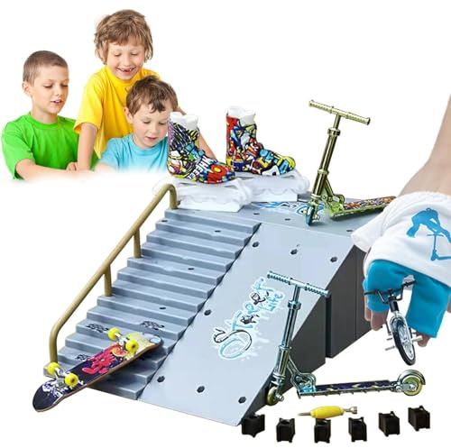 11-teiliges -Set | Finger-Skate-Park-Rampen-Set Mit Mini-Veranstaltungsort, Roller, Kleidung Und Hose, Fahrrad, Skateboard, Doodle-Skates (11-teilig)