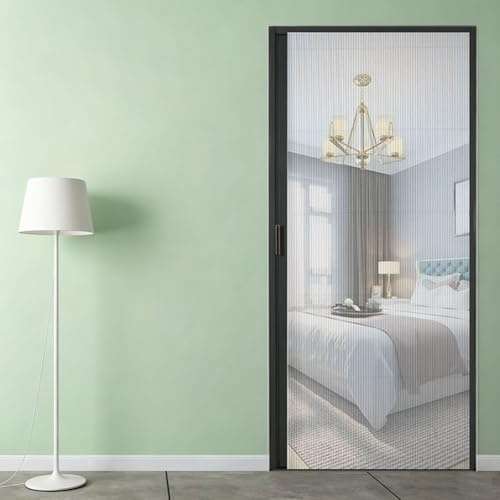 Retractable Screen Door, No-Drilling Folding Sliding Door with Secure Locking Handle, Customized Size to Keep Insects Out for Bedroom and Patio Use