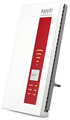 AVM FRITZ! 1750E WLAN Repeater (Dual-WLAN AC + N bis zu 1.300 MBit/s 5 GHz, 450MBit/s 2,4 GHz, internationale Version) rot/weiß