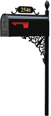 ADDRESSES OF DISTINCTION Oak Large Mailbox & Post Kit – Black System Includes Address Plaque, Numbers & Mounting Hardware – Rust Resistant Metal Box with Decorative Finial