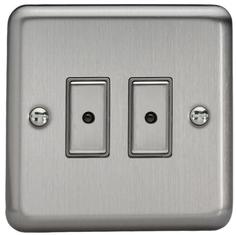 Varilight Double V-Pro Multi-Point LED Dimmer 2 x 0-100W - Value Matt Chrome With Brushed Steel Buttons, JSE102