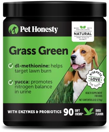 Grass Green Dog Urine Neutralizer for Lawns - Stops Yellow Burn Spots & Brown Grass - Lawn Saver Supplement with dl-Methionine, Probiotics & Digestive Enzymes - Green Grass Chews (Duck, 90 Ct)