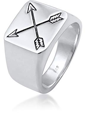 Kuzzoi Anillo de sello para hombre, macizo, 14 mm de ancho, plata de ley 925, flechas oxidadas negras con grabado, anillo para hombres de talla 60 – 66, 0601990719, 66, Plata, Sin piedras preciosas