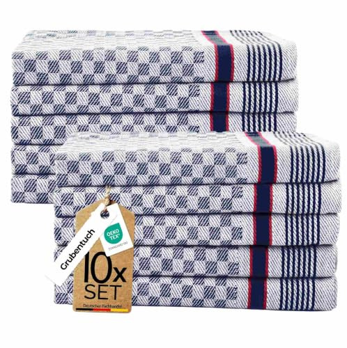 Sterzbachs 100% Baumwolle Küchentücher 45x70 cm - 10er Set 220 GSM - Hochwertige Baumwoll Grubentücher, Geschirrhandtücher, Spühltuch Super Saugstarke & Nachhaltige Kariert - Pro Blau