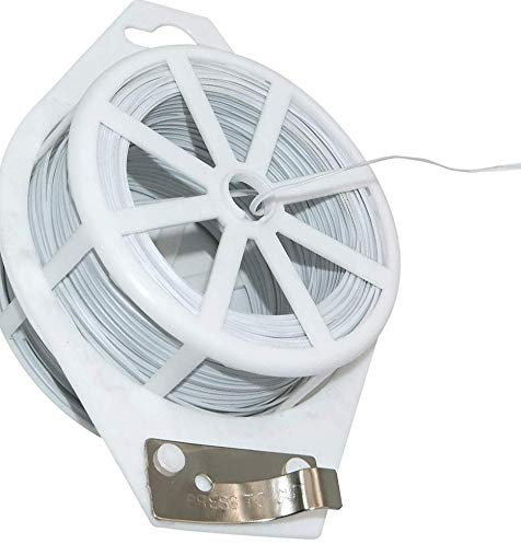 TOOLSTAR - Cravatta da giardino con rivestimento in plastica, con dispenser e taglierina per giardinaggio, casa, ufficio (bianco, 100 m)