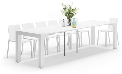 Mobili Fiver, First, Extendable Console Table, 45(305) x90 cm, High Gloss White, Made In Italy