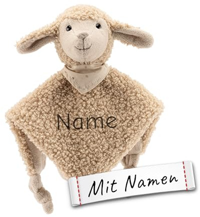 Sterntaler Schaf Flocke Kuscheltuch mit Namen Bestickt, Schmusetuch Einschlafhilfe für Jungs & Mädchen, Baby & Kinder personalisiert