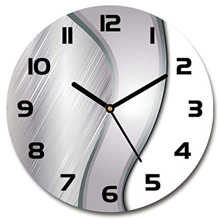 Tulup Horloge en Verre Rond 30cm - Silencieuse sur Pied Salon Design La Mur Impression Verre Sécurité - Aiguilles d'horloge Noires - Abstraction du métal