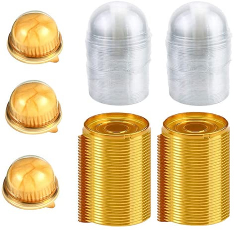 2 Inch 50 Pack Clear Plastic Mini Cupcake Containers Individual Packaging Mini Cupcake Holder, Treat Boxes with Dome Lids for Muffin Mooncake Cake Macaron(yellow)