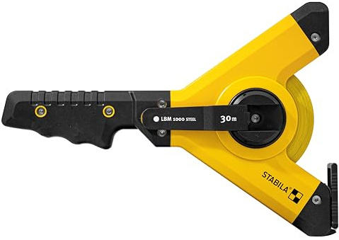 Stabila Rahmenbandmaß LBM 1000 STEEL 30 m Stahl-Messband mit metrischer Skala und NYLON-WRAP-Ummantelung Universalhaken bruchsicherer Rahmen MID-Genauigkeit LBM1000 ST30 Schwarz/Gelb