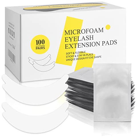 LASHVIEW 100 Pairs Eye Pads,Under Eye Pads for Eyelash Extension,Microfoam Eye Pads,Natural NO Hydrogel,Lash Extension Lint Free,Fit Most Eye Shape, Stick Well,Hypoallergenic,Waterproof
