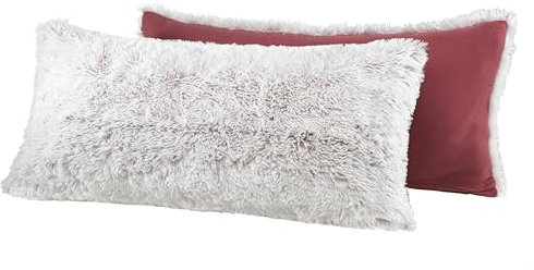 BaSaTex Winter Plüsch Coral Fleece Flokati Langhaar Felloptik Deko Kissenbezüge Kissenhüllen | 2er Pack 40x80 cm | Sofakissen Couchkissen Zierkissenbezug | Reißverschluss | Bordeaux
