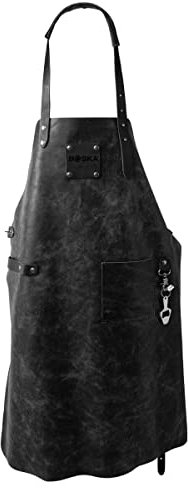 BOSKA Mr. Smith-Grillschürze Schwarz / 100% europäisches Leder/Alle Grill-Tools griffbereit/Mit Tasche, Karabiner & Bieröffner/Komfortabel