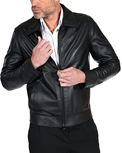 D'Arienzo Giacca Pelle Nera Uomo Collo Camicia Vera Pelle Made in Italy Marlon Cam 44/Nero