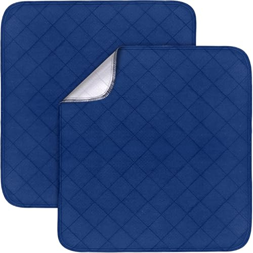 Wasserdichte Inkontinenz-Stuhlunterlagen, rutschfest, saugfähig, 55,9 x 53,3 cm, für Rollstuhl, wiederverwendbar, waschbar, Kinderzimmer-Urinierunterlage, Sitzschutz, Marineblau, 2 Stück
