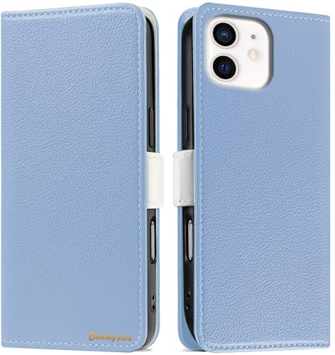 Butnyeoe Handyhülle für iPhone 12/iPhone 12 Pro Klappbar Hülle,Litschi Textur Leder Wallet Schutzhülle Tasche Flip Cover Case,Magnetic Closure Klapphülle mit Kartenfach Standfunktion,Helles Blau