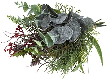 künstlicher Weihnachtsstrauß mit Eukalyptus, Glitzerbeeren und Tannengrün