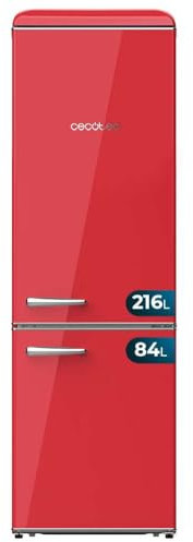 Cecotec Frigorífico Combi Retro de 300L Bolero CoolMarket Combi Origin 300 Red E. Altura 191,5cm y 60 Ancho, Control de Temperatura, Tirador Cromado y Bandejas de Cristal, Rojo