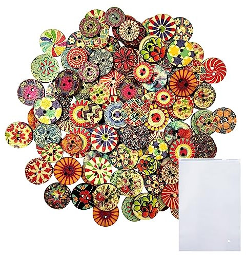 120 Stück runde Holzknöpfe plus 1 Tasche, bunte Vintage-Knöpfe, gemischte Knöpfe zum Nähen und Dekorieren (15 mm, 20 mm)