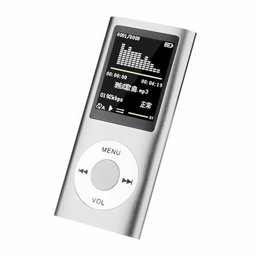 MP3 Player, 1.8 Inch LCD Screen Portable Music Player, HiFi Lossless Sound 200mAh Battery, Support 64GB Memory, Multifunctional Slim MP3 for Students Kids (Silver)