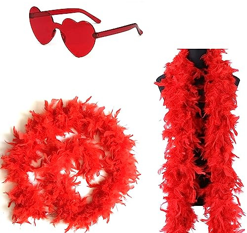 Federboa Feder 2 Meter Federboa Basteln Flauschige Truthahnfedern Boa Herz Brille Bunte Feder Boas Für Tanzen, Hochzeiten, Verkleidungen, Halloween,Weihnachten Karneval ca.90G (Rot)