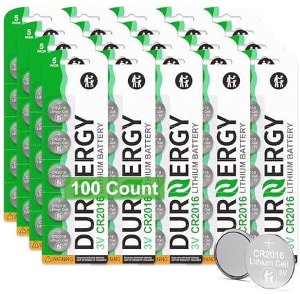DURNERGY CR2016 3V Lithium Battery 5 Pack for Key Fob Car Remote, 2016, ECR2016, KCR2016, BR2016, DL2016, LM2016