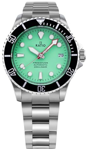 RATIO FreeDiver Sapphire Crystal Diver Watch Japanese Automatic Dive Watch 200m Water Resistant Diving Watch (Green)
