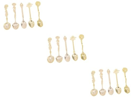 Garneck 15 Stk Rührlöffel Kerzengläser mit Deckel Kaffeelöffel Gold Zuckerschüssel ice cream scoop bar zubehör geschnitzter Kaffeelöffel Retro-Löffel Rostfreier Stahl Suppenlöffel