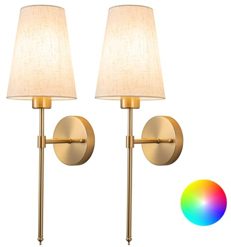 Wall Lights Battery Operated Wall Sconces Set Of 2，Indoor not Hardwired Fabric Shade Fixtures,Rechargeable Wireless Wall Sconces With Dimmable Remote Control,for Bedroom,Farmhouse ( Color : Gold )