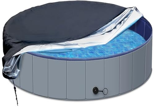 SAFANA 182,9 cm runde Hundepoolabdeckung [Upgrade 420D verdickt] 1,8 m tragbare Hunde-Haustier-Badepool-Abdeckung, 182,9 cm, langlebig, faltbar, rund, aufblasbar, Schwimmbadabdeckung, Kordelzug-Design