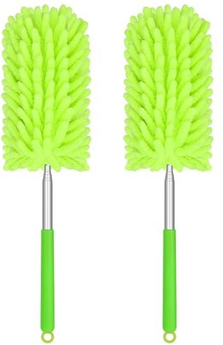 Microfiber Duster for Cleaning, Dusters with Telescoping Extension Pole, Extendable Washable Mini Dusters for Cleaning Supplies Car, Window, Furniture, Office (Green 2pack)