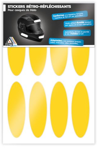 Set mit 8 ovalen Aufklebern, reflektierend, für Motorradhelme, Aufkleber, kompatibel mit allen Modellen, gelb