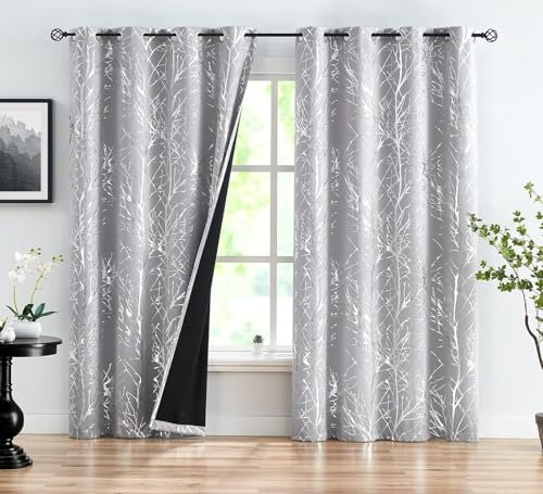MAQUE Gardinen Silber Vorhänge GeäSt Verdunklungsvorhänge Schiebe Schallschutz Vorhang mit Ösen für Schlafzimmer Wohnzimmer H245 x B140 cm 2 teiliges Set