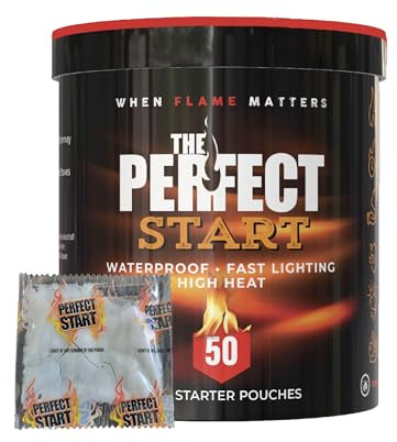The Perfect Start Fire Starters - Waterproof - All-Purpose for Campfires, Fire Pits, Fireplaces, Charcoal & More - All Weather, Safe, Non-Combustible & Easy to Use for Camping, Hiking, Outdoor Cooking