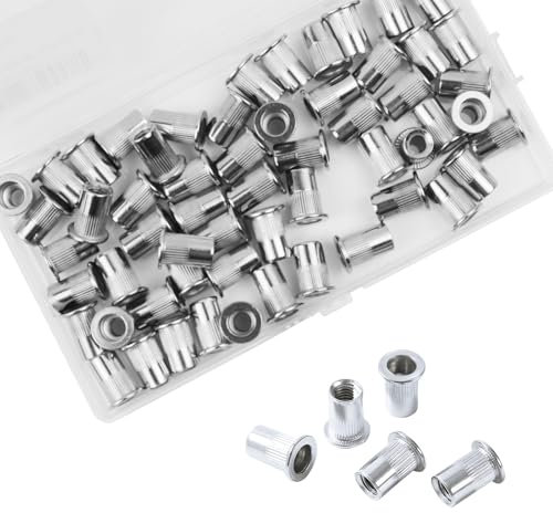 62pcs M6 Blindnietmutter, Nietmuttern aus Edelstahl,Gewindenieten Nietmutter,Flachkopf Nietmuttern,Rund Gewindenieten Einnietmuttern Senkkopf für Metall Kunststoff